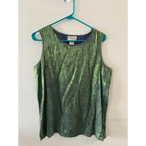 Vintage Erena Womens Metallic Tank Top Medium Green Mermaid Fairy Festival Rave - Picture 1 of 5